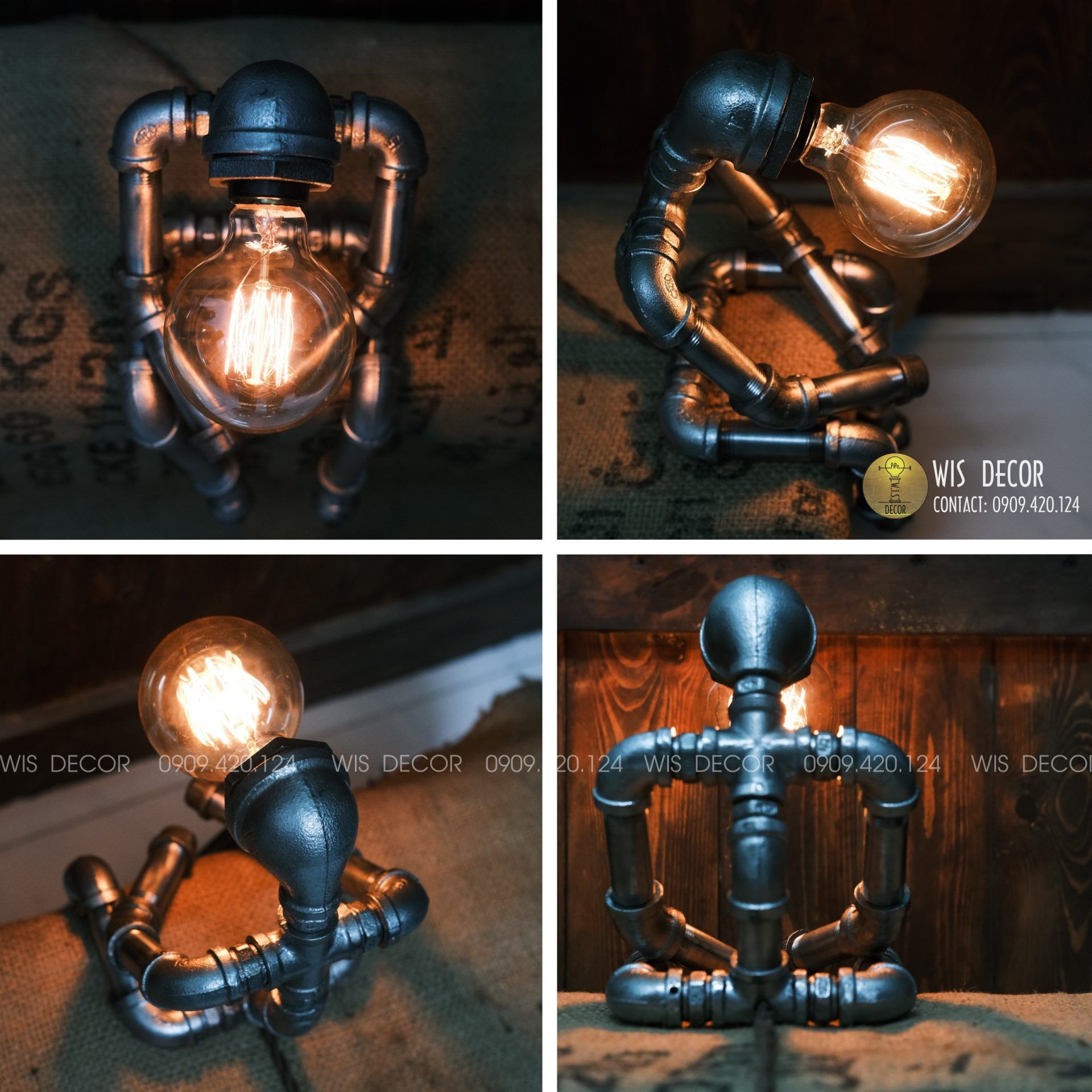 Đèn decor ống nước vintage - Đèn The Sadman 6 Đèn decor ống nước vintage