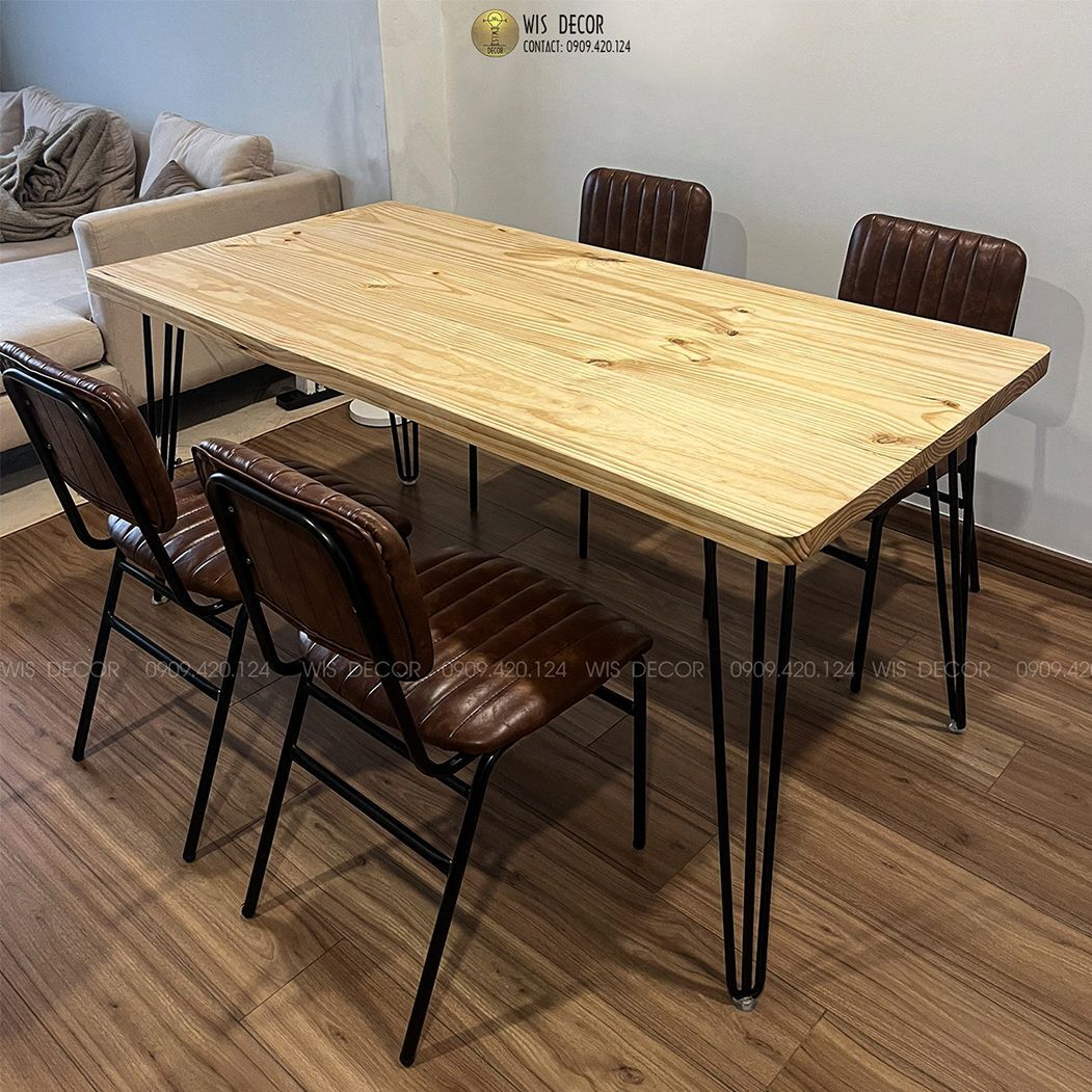 Mặt bàn gỗ thông tự nhiên 4cm kích thước theo yêu cầu 6 bàn ăn gỗ tự nhiên vintage