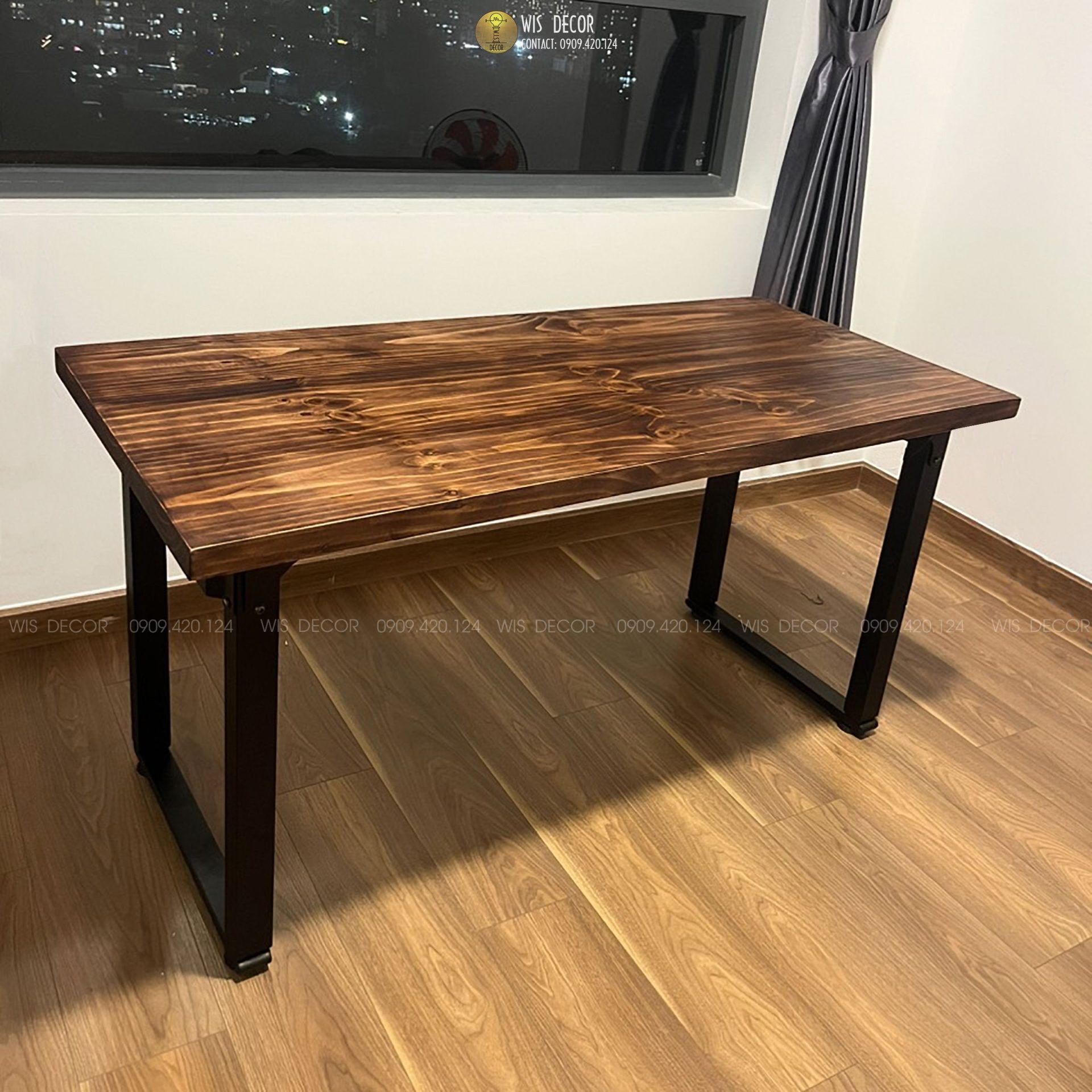 Bàn làm việc gỗ thông vintage chân sắt tĩnh điện Rectang 8 bàn làm việc gỗ thông