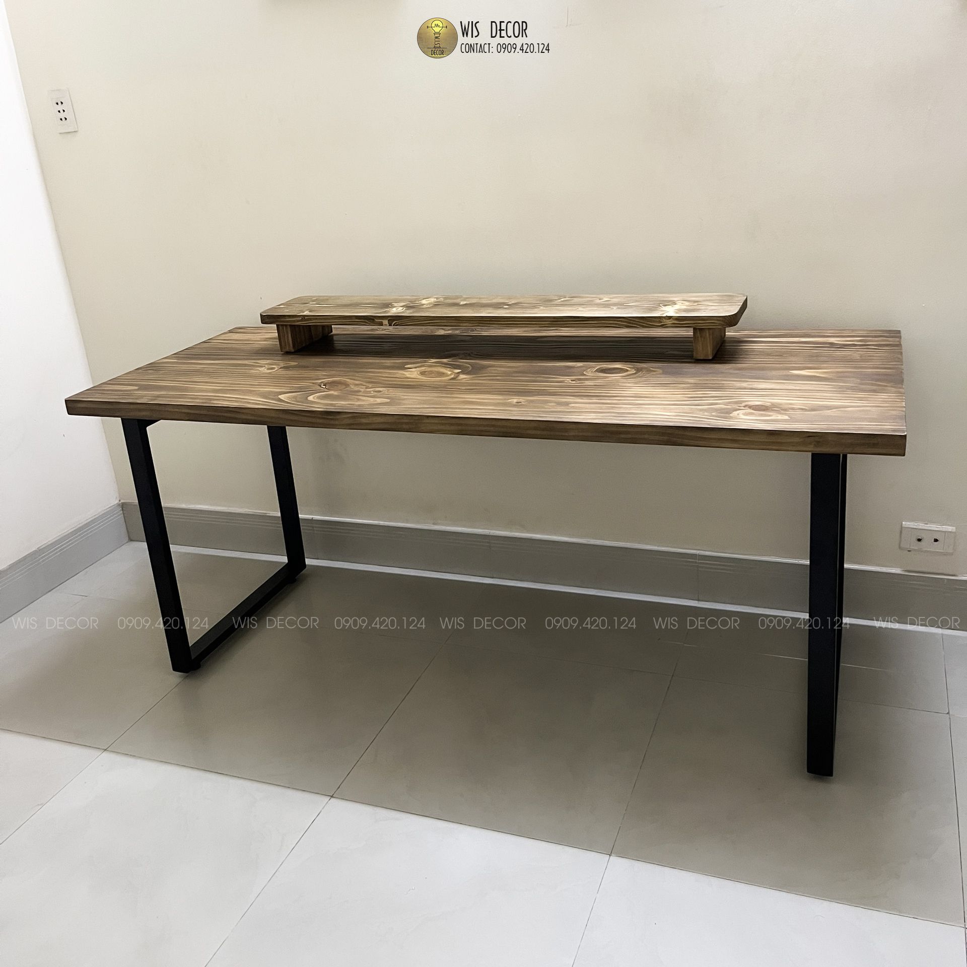 Bàn làm việc gỗ thông vintage chân sắt tĩnh điện Rectang 7 bàn làm việc gỗ thông