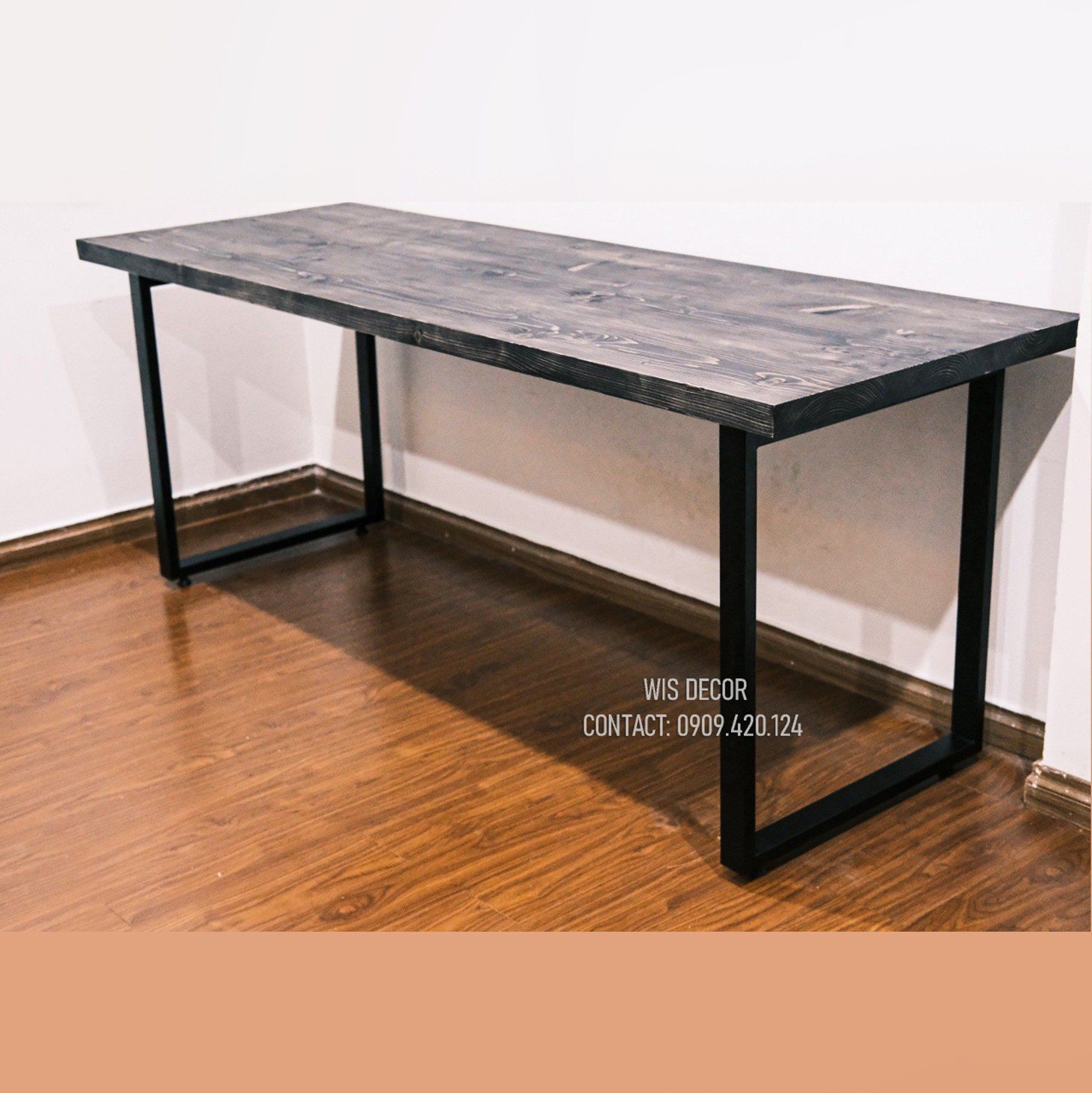 Bàn làm việc gỗ thông vintage chân sắt tĩnh điện Rectang 1 bàn làm việc gỗ thông